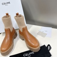 Кожаные ботинки Celine с текстильным верхом PREMIUM качества