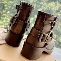 Кожаные ботильоны Miu Miu в винтажном стиле PREMIUM качества