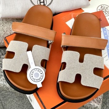Комбинированные шлепанцы Hermes Chypre премиум качества