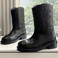 Кожаные ботинки Chanel с логотипом PREMIUM качества