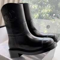 Кожаные ботинки Chanel с логотипом PREMIUM качества