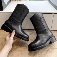 Кожаные ботинки Chanel с логотипом PREMIUM качества