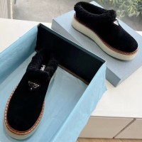 Зимние лоферы Prada с пушистым воротником