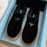 Зимние лоферы Prada с пушистым воротником