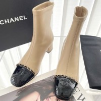 Кожаные ботильоны Chanel с логотипом PREMIUM качества