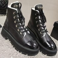 Зимние кожаные ботинки Chanel с логотипом PREMIUM качества