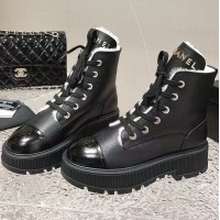 Зимние кожаные ботинки Chanel с логотипом PREMIUM качества