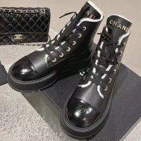 Зимние кожаные ботинки Chanel с логотипом PREMIUM качества