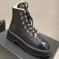Зимние кожаные ботинки Chanel с логотипом PREMIUM качества