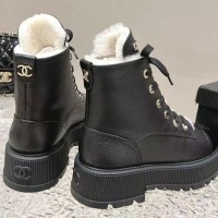 Зимние кожаные ботинки Chanel с логотипом PREMIUM качества