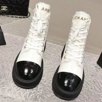 Зимние кожаные ботинки Chanel с логотипом PREMIUM качества