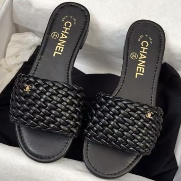 Кожаные сандалии Chanel с плетеным узором PREMIUM качества