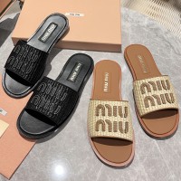 Шлепанцы Miu Miu с эффектом рафии PREMIUM качества