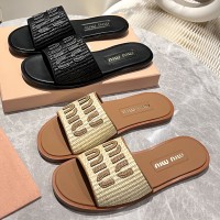 Шлепанцы Miu Miu с эффектом рафии PREMIUM качества
