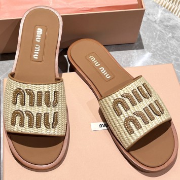 Шлепанцы Miu Miu с эффектом рафии PREMIUM качества