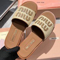 Шлепанцы Miu Miu с эффектом рафии PREMIUM качества
