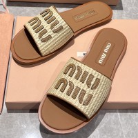 Шлепанцы Miu Miu с эффектом рафии PREMIUM качества