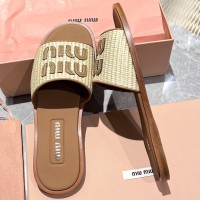 Шлепанцы Miu Miu с эффектом рафии PREMIUM качества