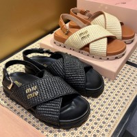 Сандалии Miu Miu с эффектом рафии PREMIUM качества