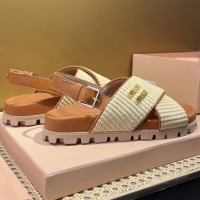 Сандалии Miu Miu с эффектом рафии PREMIUM качества