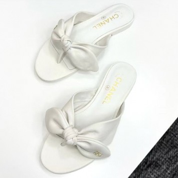 Кожаные шлепанцы Chanel с фигурным бантом PREMIUM качества
