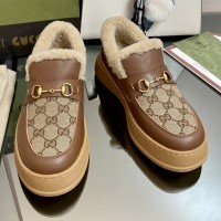 Зимние лоферы Gucci Horsebit с узором GG PREMIUM качества