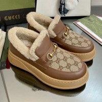 Зимние лоферы Gucci Horsebit с узором GG PREMIUM качества