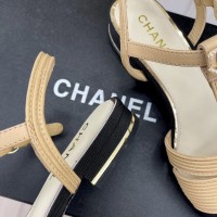 Кожаные босоножки Chanel с логотипом PREMIUM качества