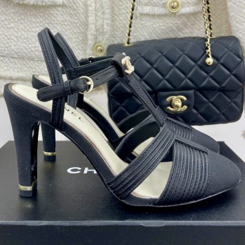 Кожаные босоножки Chanel на каблуке PREMIUM качества
