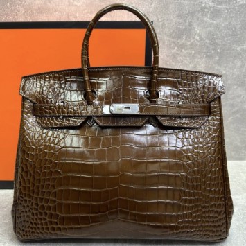 Сумка Hermes Birkin 35 с тиснением под крокодила