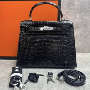 Сумка Hermes Kelly 28 с тиснением под крокодила