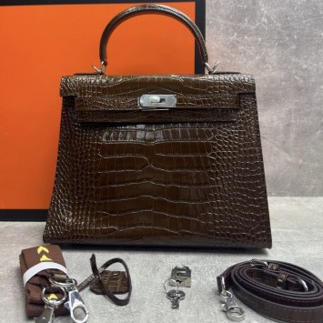 Сумка Hermes Kelly 28 с тиснением под крокодила