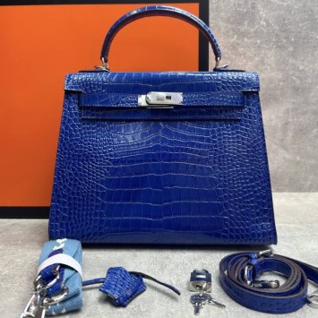 Сумка Hermes Kelly 28 с тиснением под крокодила