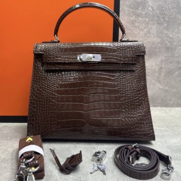 Сумка Hermes Kelly 28 с тиснением под крокодила