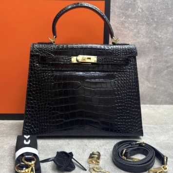 Сумка Hermes Kelly 28 с тиснением под крокодила