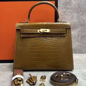 Сумка Hermes Kelly 28 с тиснением под крокодила