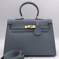 Сумка Hermes Kelly 32 серо-голубая