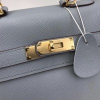 Сумка Hermes Kelly 32 серо-голубая